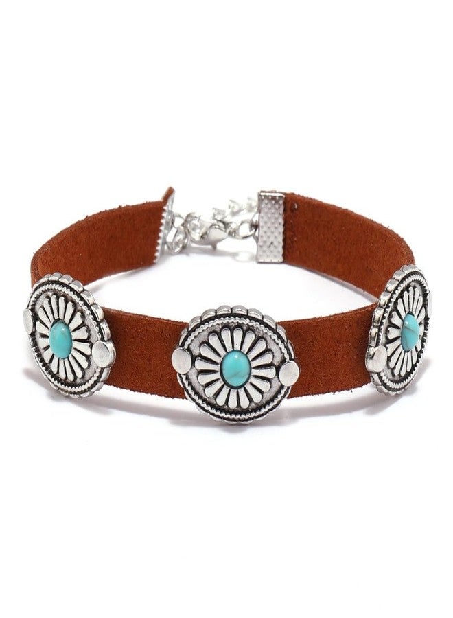 ANGLEQUEEN Western Bracelet for Women Country Concert Outfits Bohemian Vintage Red Black Turquoise Bracelets Cowgirl Cowboy Country Bracelet Boho Bracelets Accessories (Brown-Green) - Image 1